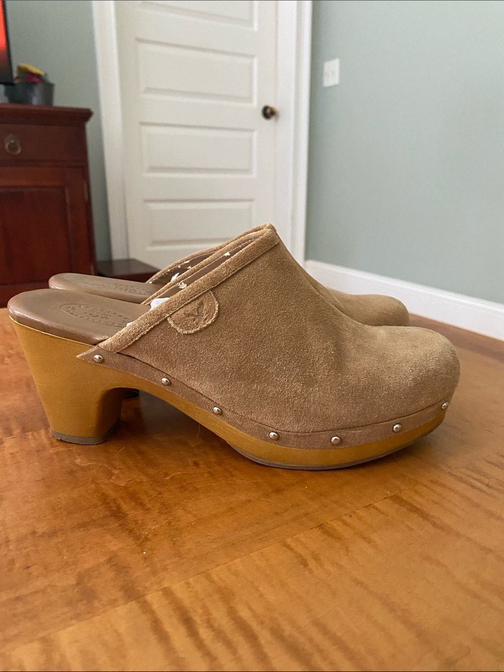 Women's Suede Clog Mules in Brown